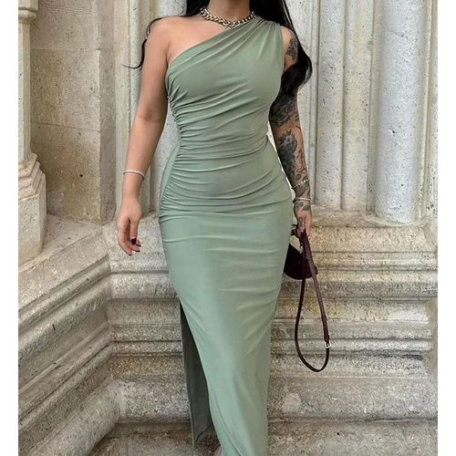 Robe Sexy Vert Taille L Asymétrique & Fendue Look Tendance Et Raffiné