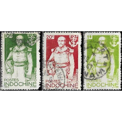 Indochine (Actuel Vietnam), Colonie Française 1943 / 45, Beaux Timbres Yvert 269 271 273, Série Des Maris, Amiral Charner, Oblitérés, Tbe.