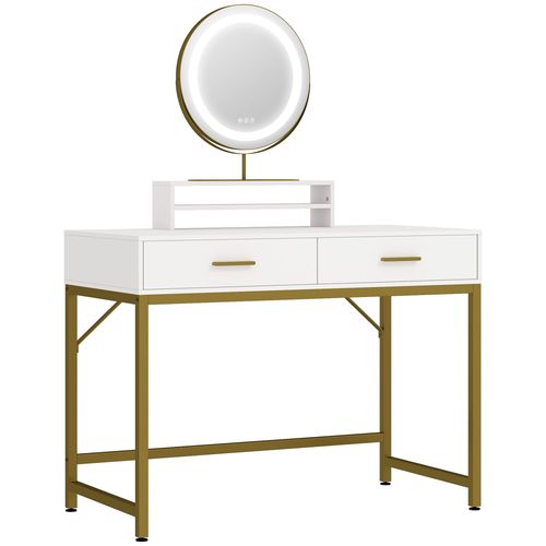 Lumineuse Table De Maquillage Lunirinxs Avec Miroir Rotatif 360°, 2 Tiroirs Et Étagère Ouverte, 100x50x76 Cm - Blanc
