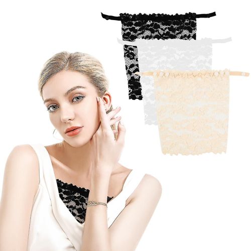 3pcs Lady Dentelle Clip-On Mock Camisole Soutien-Gorge Insert, Bralette Cou Dentelle Top Bandeau Soutien-Gorge Avec Sangle Réglable Pour Femmes, Taille Unique-Hy