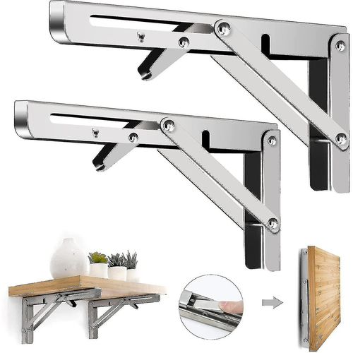 2pcs Supports D'étagère Pliants - Support D'étagère Triangle Pliable En Métal Robuste, Charnière De Table Pliante Murale De Bricolage, Gain De Place Pour Table De Banc -