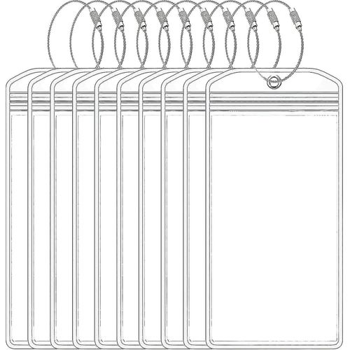 10 porte-étiquettes de bagages pcs avec joint zip et boucles en acier, étiquettes de bagages étanches transparentes Cruise Essentials pour les accessoires de vacances de voyage (7,5 x 3,5 pouces)