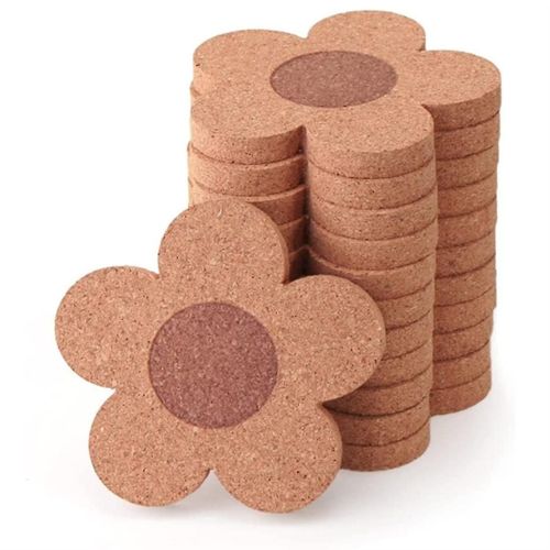 12PCS Coasters Compatible Boissons, 4 Pouces Liège Fleur Forme Dessous Verres Compatible Coffee-hy
