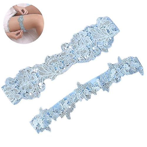 Jarretières De Mariage Pour La Mariée, Jarretière De Mariée En Dentelle 2 Pcs, Bleu Clair