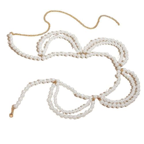 Delicate Woman Waist Chain Layered Pearl Waist Belt For Girls Coat Dress
