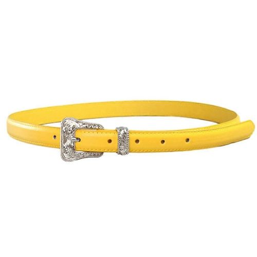 Shimmering Pu Waist Belt With Carved Floral Buckle For Girls Jeans Skirt Decor