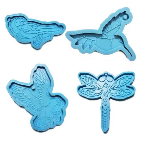 4 Pcs Colibri Aigle Perroquet Pour Papillon Porte-Clés Résine Époxy Moule Boucles D'oreilles Fait Main Pendentifs Moule En Silicone Bricolage Cra