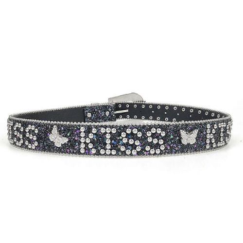 Hot Girl Waistband Grunge Kiss Rivets Glittered Belt Rhinestones For Jeans
