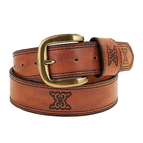Ethnic Jeans Belt Engraved Floral Pin Buckle Belt Men Accessories Waist Decors