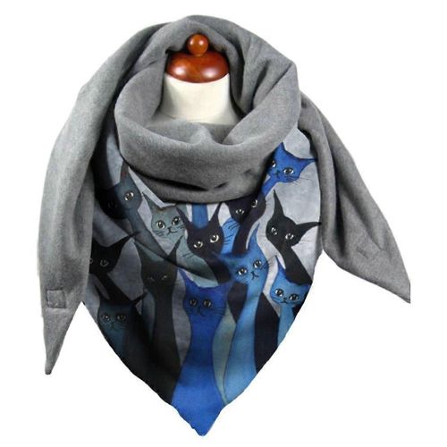 Women Winter Thicken Warm Oversized For Triangle Scarf With Adjustable Clip Colorful Kitten Patterns Shawl Wrap Snood Blanket Poncho