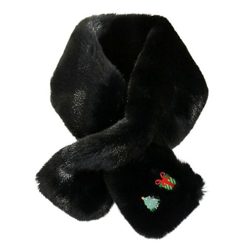 Women Winter Furry Plush For Cross Loophole Scarf Christmas Cartoon Charms Badge Flurry Rectangle Shawl Wrap Neck Warmer