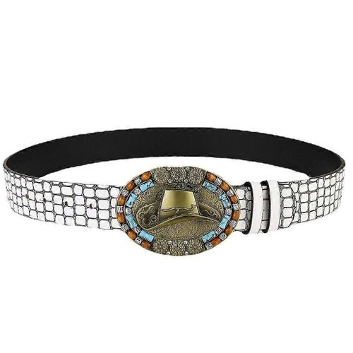 Vintage Western Belt Cowgirl Buckle Belt Embossed White Cowboy Belt Jean Belt