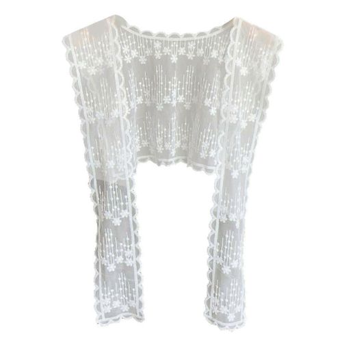 Women Flower Lace Shawl Wrap Faux Collar Tie Front Shoulder Wrap Capes Scarf