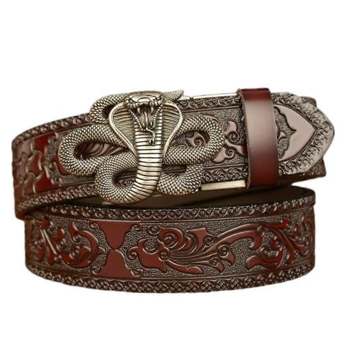 Cobras Uniques Imprimé Ceinture En Cuir Hommes Ceinture De Réglage À La Mode