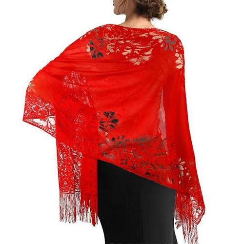 Motif De Fleur Glands Épaule Wrap Écharpe Châle En Dentelle Confortable Pour Un Usage Quotidien