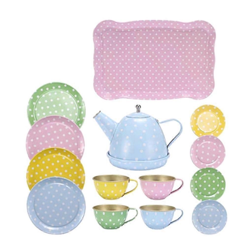 14Pcs Tea Party Set Afternoon Tea Playset Ustensiles de cuisine Faire semblant Jouet Métal Accessoires Cadeaux pour Garçons Filles 3-6 ans