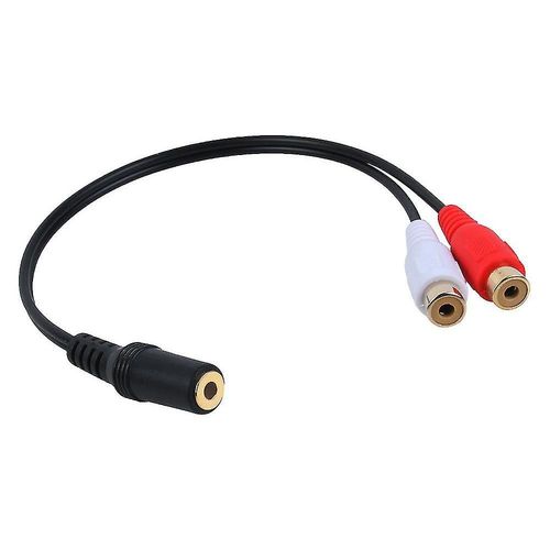 Plaqué Or 3.5mm Jack Femelle vers 2 Femelles Jacks Stéréo Adaptateur Audio Répartiteur RCA (15cm) Noir-hy