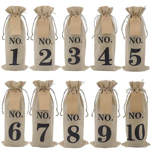10pcs Sacs De Vin En Toile De Jute Avec Étiquettes Pour La Dégustation De Vin À L'aveugle, Bouteille En Verre En Tissu De Hesse Numérotée Cadeau B