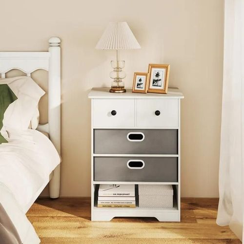 Costway Table De Chevet Avec 4 Tiroirs, Table De Nuit Moderne Pour Chambre À Coucher, Salon, Bureau, 80 X 40 X 79 Cm, Blanc