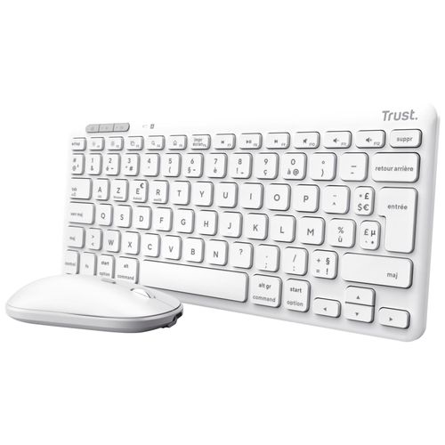 Trust Lyra Pack Clavier et Souris sans Fil Bluetooth, AZERTY Français, Mini Clavier Rechargeable pour PC, Mac, Tablet, iPad - Blanc