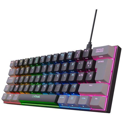 Trust Gaming GXT 867 Acira 60% Clavier Mécanique AZERTY, Touches à Double Fonction, RGB, USB Compact Mini Clavier - Noir/Gris