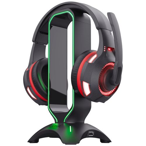 Trust Gaming Gxt 265 Cintar Support Pour Casque Gamer, Porte Casque Rgb, Bords Éclairés Par Led Avec Rythme Rgb, 2 Ports Usb, Pieds Antidérapants, Accessoire Bureau - Noir