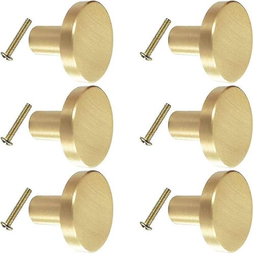 Poignée ronde Bouton en laiton, 6pcs Solid 25mm Matériel Meuble Cabinet Porte Tiroir Commode Poignées Boutons avec vis pour Cuisine Salle de bain Chambre