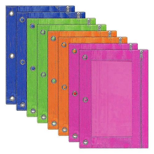 Paquet De 8 Pochettes À Crayons À 3 Anneaux, Classeur De Poche, Multicolore, Étui À Crayons, Fenêtre Transparente, Pour Fournitures Scolaires