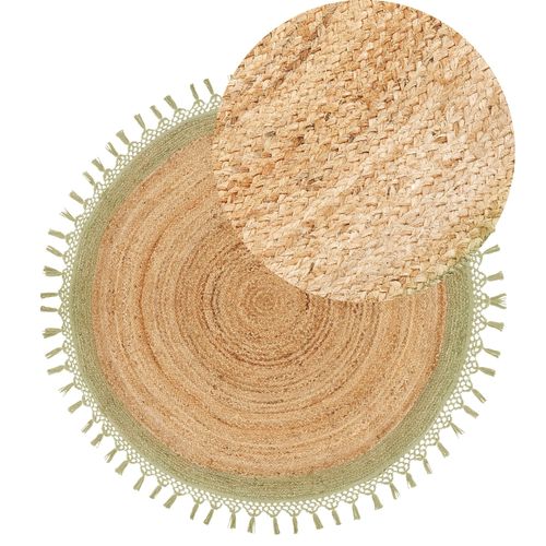 Tapis Rond En Jute D 140 Cm Beige Et Vert Marts