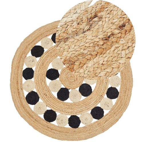 Tapis Rond En Jute D 140 Cm Beige Et Noir Hovit