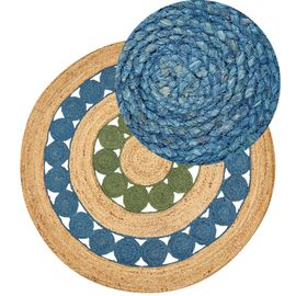 Tapis Rond En Jute D 140 Cm Bleu Et Vert Hovit