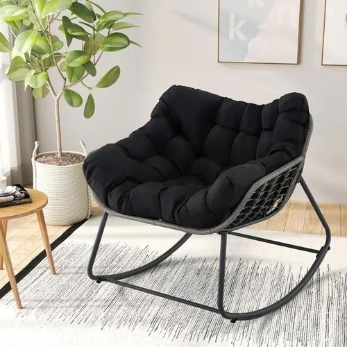 Costway Chaise À Bascule De Jardin Extérieur En Osier Pe, Coussin Amovible, Structure En Métal, Pour Salon Balcon Jardin Patio,Noir