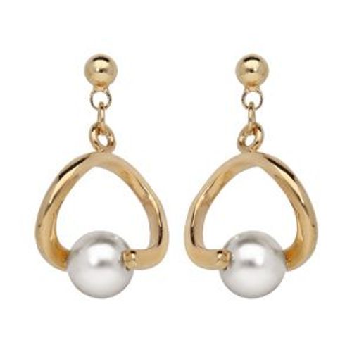 Boucles D'oreilles Tige Plaqué Or Pendante Perle Blanche Imitation
