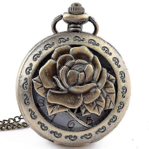 Motif De Fleur Creuse Simple Cadran Chaîne Quartz Montre De Poche