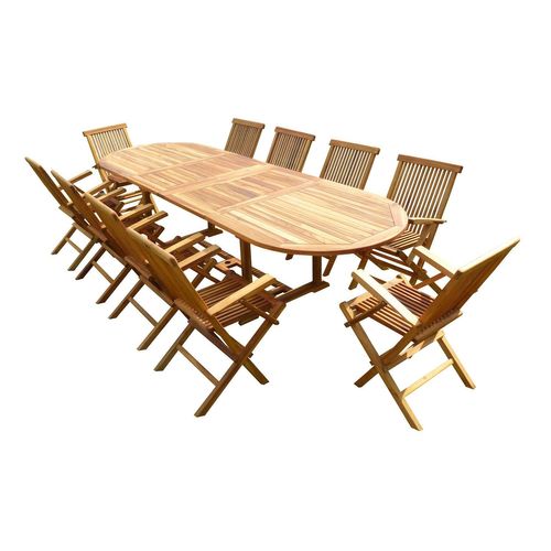 Ensemble Salon De Jardin En Teck Aspect Huilé Haasi 10 Fauteuils Jumak