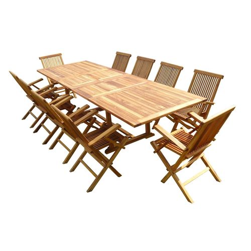 Ensemble Salon De Jardin En Teck Aspect Huilé Kaloa 10 Fauteuils Pliants Jumak