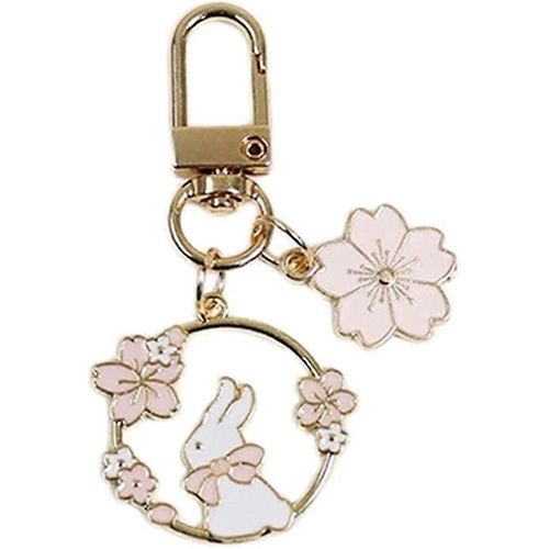 Lapin Chat Porte-Clés Porte-Clés Joli Rond Lapin Chat Métal Porte-Clés Beau Rose Sakura Sac De Voiture Porte-Clés Fille Garçon Couple Bijoux Pendentif (B)