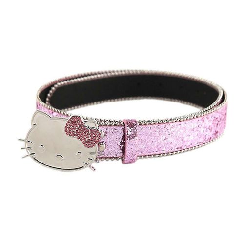 Y2k Teens Girls Waist Belt With Kitten Head Buckle Luxurious Ladies Sequins Belt