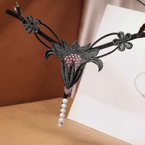Dentelle Pour Femmes Taille Basse Creux Perle Sexy Chaud Sexy Fleur String Sexy Sous-Vêtement Haute Qualité