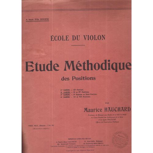 Ecole Du Violon Etude Méthodique Des Positions 2 Ème Cahier Par Maurice Hauchard