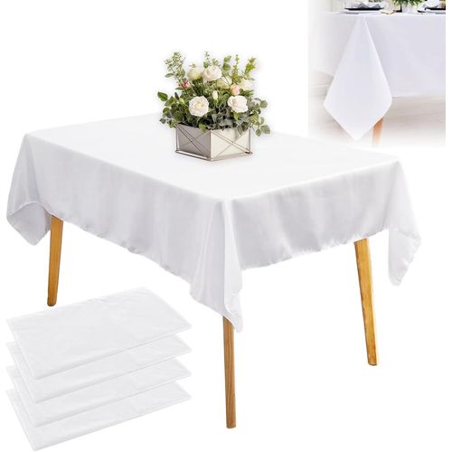 Lot De 4 Grandes Nappes Rectangulaires En Polyester Lavables Pour Fête,Mariage,Banquet-Blanc-147 X 260 Cm