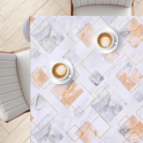 Oilcloth Tablecloth,140 X 140 Cm,Square Waterproof And Easy To Clean,Pvc Table Cover For Indoor And Outdoor,Vinyl Plastic Tablecloth Modern Marble Geo Lux Design