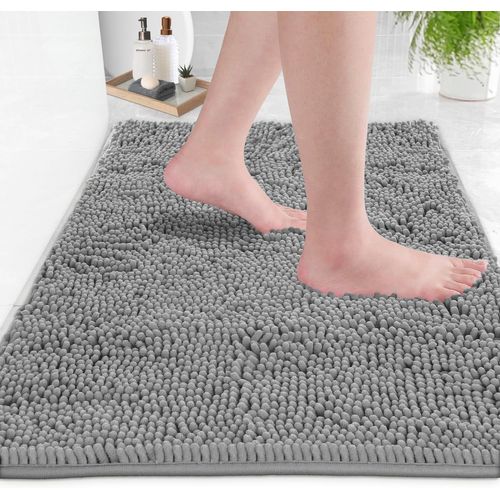 Tapis De Bain-Tapis De Salle De Bain Douche En Peluche Extra-Doux,Matériau En Microfibre Chenille 1 ``,Tapis De Bain Shaggy Super Absorbant |Gris Clair|20 X 30