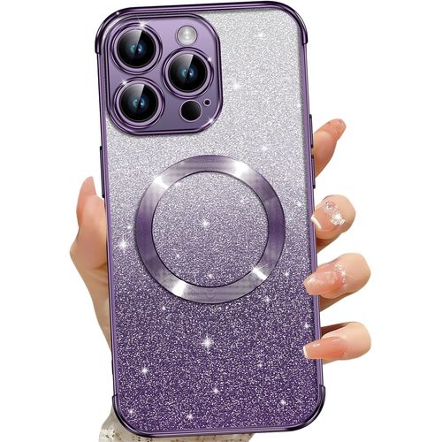 Ershi-Coque Magnétique Pour Iphone 14 Pro Max, Etui À Paillettes Compatible Avec Magsafe, Antichoc Charge Sans Fil Housse Pour Iph[1
