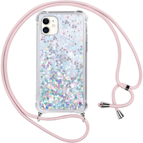 Ershi-Coque Pour Iphone 12 Mini Avec Cordon,Paillette Liquide Transparent Crystal Glitter Housse,Protection Antichoc Silicone Soup[1