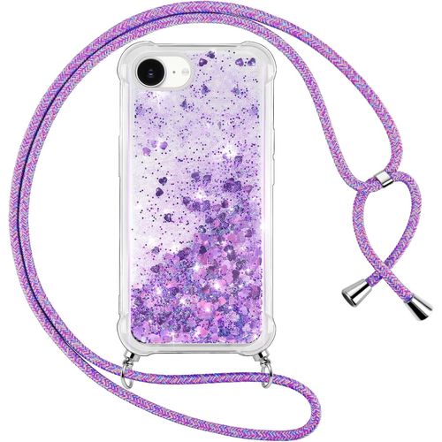 Ershi-Coque Pour Iphone 16e 2025 Avec Cordon, Paillette Liquide Transparent Crystal Glitter Housse, Protection Antichoc Silicone S[1