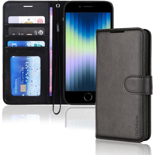 Ershi-Étui Portefeuille En Cuir Pour Iphone Se 2022 5g/2020, Iphone 8/7/6, Porte-Cartes Et Dragonne, Noir, Fermeture Magnétique Po[2