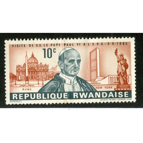 Timbre Non Oblitéré République Rwandaise, Visite De S.S. Le Pape Paul Vi À L'o.N.U. - 4.X.1965, 10 C
