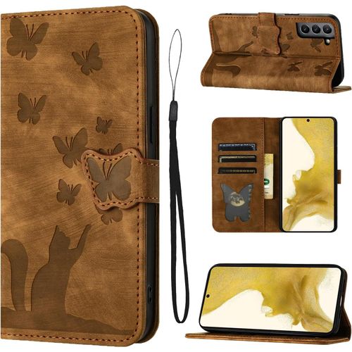 Ershi-Coque Samsung Galaxy S22 Matériau En Cuir Pu De Qualité Supérieure Coque Samsung S22 Avec Fentes Pour Cartes Motif Papillon [4