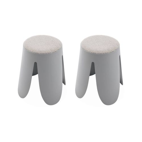 Set De 2 Tabourets Empilables Gris Clairs. Bouclette Texturée. Niki. Ø30 / 44 X H46cm